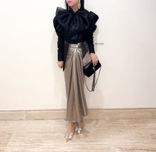 Load image into Gallery viewer, STARLET | Metallic Wrap Skirt Set With Bow
