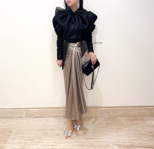 STARLET | Metallic Wrap Skirt Set With Bow