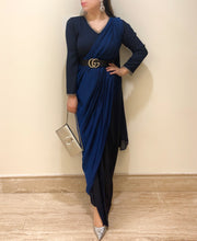 Load image into Gallery viewer, Navy Jumpsuit Drape Sari
