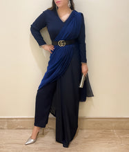 Load image into Gallery viewer, Navy Jumpsuit Drape Sari
